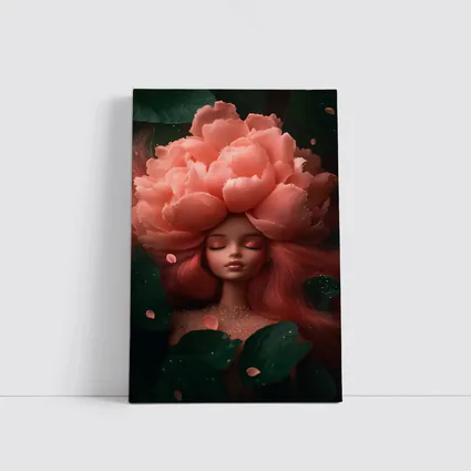 Peony Flower Woman Fantasy Art Dark Garden