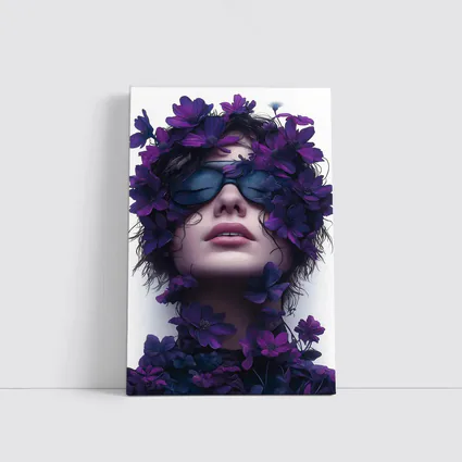 Woman Portrait Purple Flowers Fashion Art