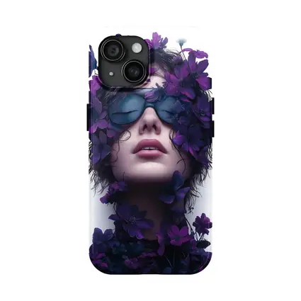 Woman Portrait Purple Flowers Fashion Art