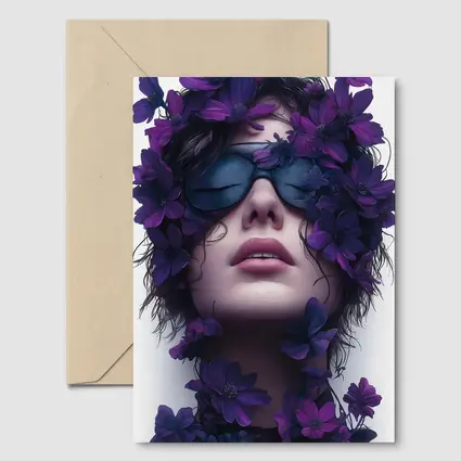 Woman Portrait Purple Flowers Fashion Art