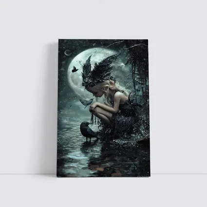 Dark Fairy Girl Raven Moonlit Water Fantasy