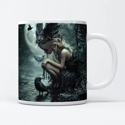 Dark Fairy Girl Raven Moonlit Water Fantasy