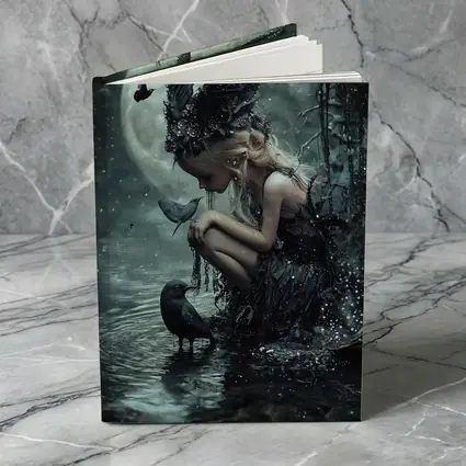 Dark Fairy Girl Raven Moonlit Water Fantasy