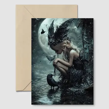 Dark Fairy Girl Raven Moonlit Water Fantasy