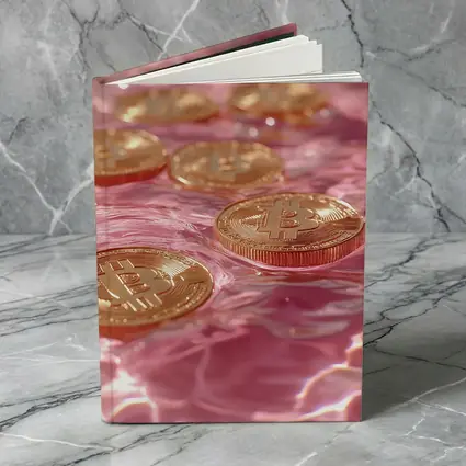 Gold Bitcoin Coins Floating Pink Water