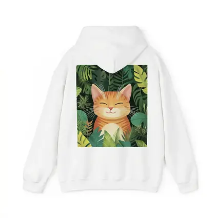 Happy Orange Tabby Cat Tropical Jungle Leaves