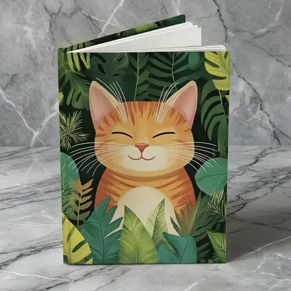 Happy Orange Tabby Cat Tropical Jungle Leaves