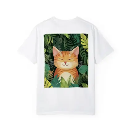 Happy Orange Tabby Cat Tropical Jungle Leaves