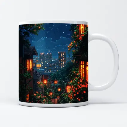 Anime Night City Stairway Glowing Flowers