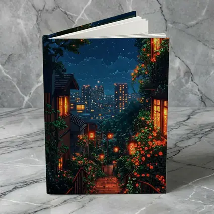 Anime Night City Stairway Glowing Flowers
