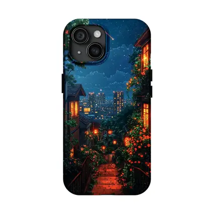 Anime Night City Stairway Glowing Flowers