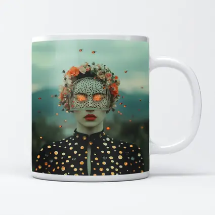 Surreal Woman Floral Mask Polka Dot Portrait