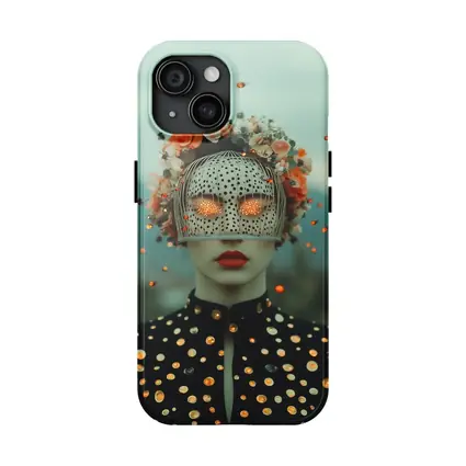 Surreal Woman Floral Mask Polka Dot Portrait