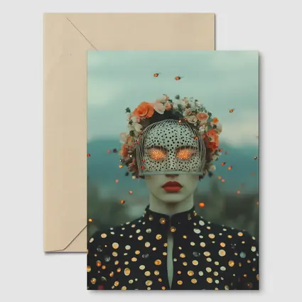 Surreal Woman Floral Mask Polka Dot Portrait