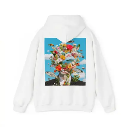 Surreal Floral Fish Head Collage Blue Sky