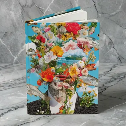 Surreal Floral Fish Head Collage Blue Sky