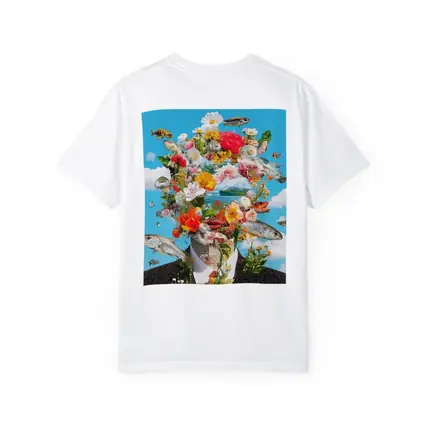 Surreal Floral Fish Head Collage Blue Sky