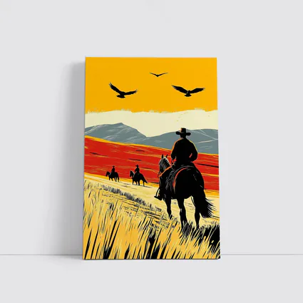 Cowboys Riding Horses Open Western Plains