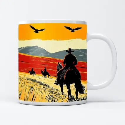 Cowboys Riding Horses Open Western Plains