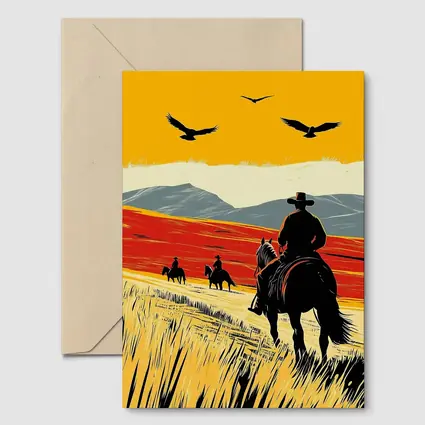 Cowboys Riding Horses Open Western Plains