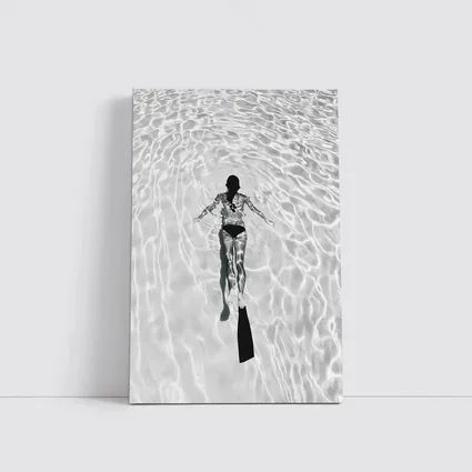 Woman Snorkeling Underwater Black White Photography