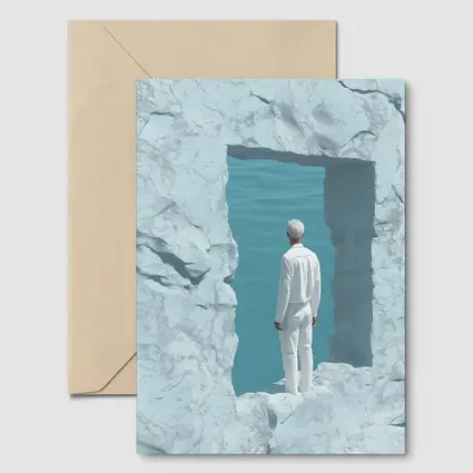 Man Standing In White Rock Ocean Portal