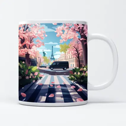 Eiffel Tower Paris Street Cherry Blossoms Spring