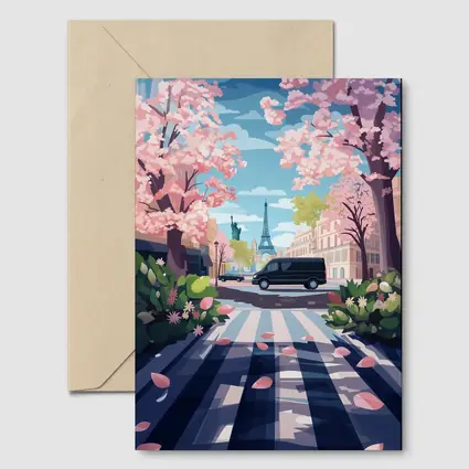 Eiffel Tower Paris Street Cherry Blossoms Spring
