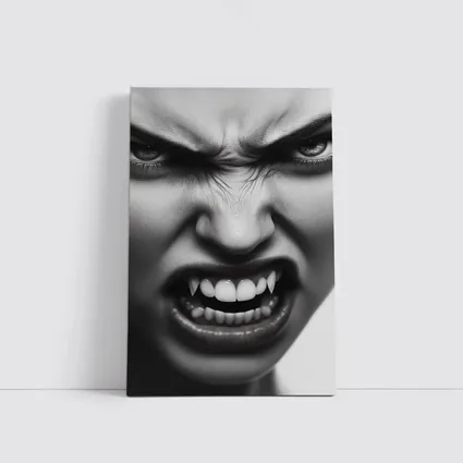 Angry Vampire Woman Black White Portrait
