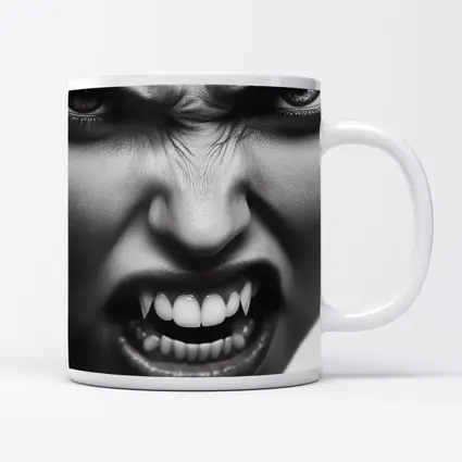 Angry Vampire Woman Black White Portrait