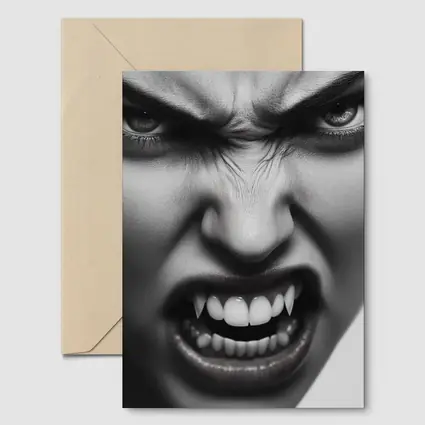 Angry Vampire Woman Black White Portrait