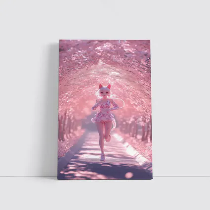 Anime Girl Running Cherry Blossom Path