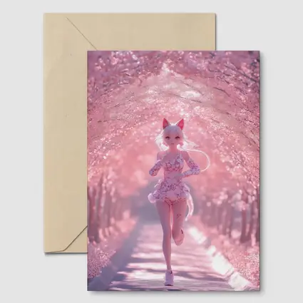 Anime Girl Running Cherry Blossom Path