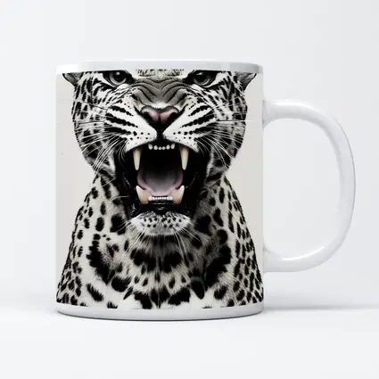 Roaring Leopard Portrait Black White Background