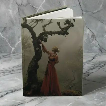 Woman With Red Bird Misty Forest