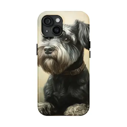 Schnauzer Dog Oil Painting Neutral Background