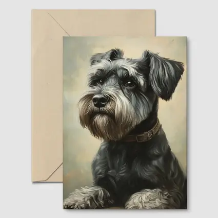 Schnauzer Dog Oil Painting Neutral Background