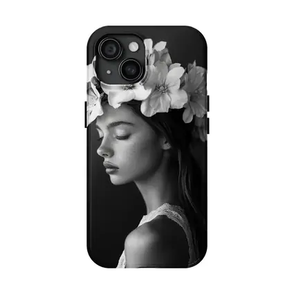 Woman Flower Crown Black White Portrait