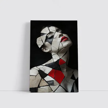 Mosaic Woman Portrait Black White Red