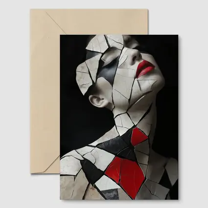 Mosaic Woman Portrait Black White Red