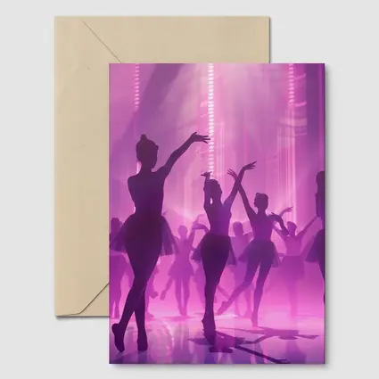 Ballet Dancers Silhouettes Purple Glowing Stage