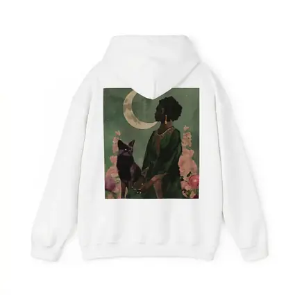 Black Fox Woman Crescent Moon Green Art
