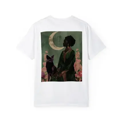 Black Fox Woman Crescent Moon Green Art