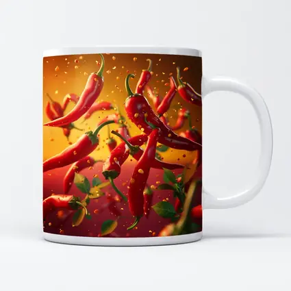 Red Chili Peppers Flying Orange Background