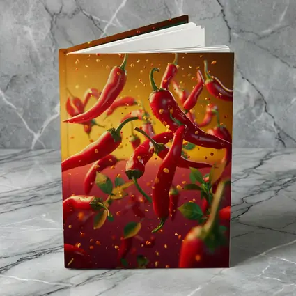 Red Chili Peppers Flying Orange Background