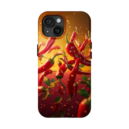 Red Chili Peppers Flying Orange Background