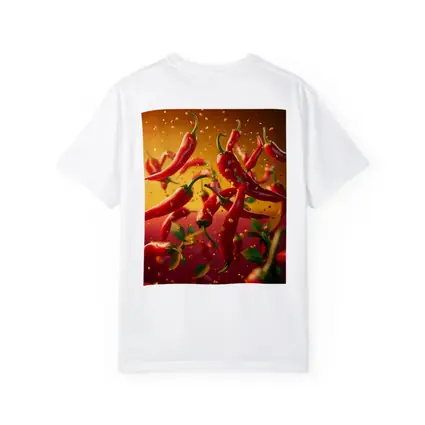 Red Chili Peppers Flying Orange Background