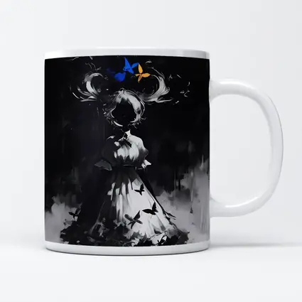 Dark Anime Girl Butterflies Black White Art