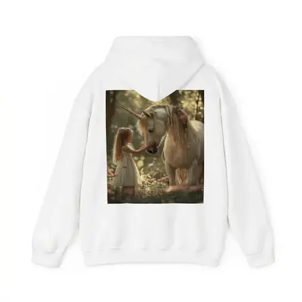 Little Girl and Unicorn Forest Fantasy