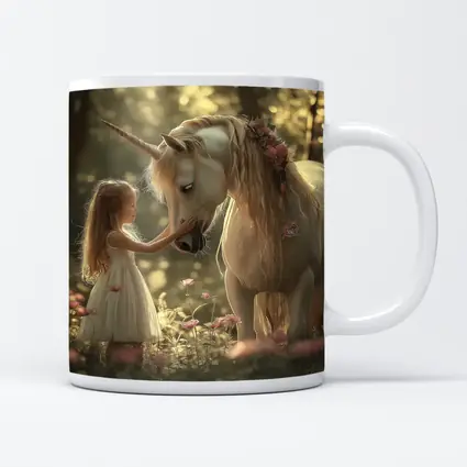 Little Girl and Unicorn Forest Fantasy